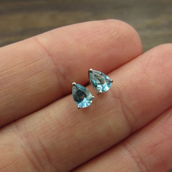 Sterling Tear Drop Blue Cubic Zirconia Earrings - Picture 2 of 6